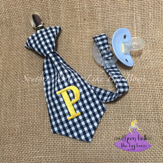 Diy Baby Boy Stuff
 Baby Boy Gift Gingham Plaid Check Necktie Pacifier Clip with