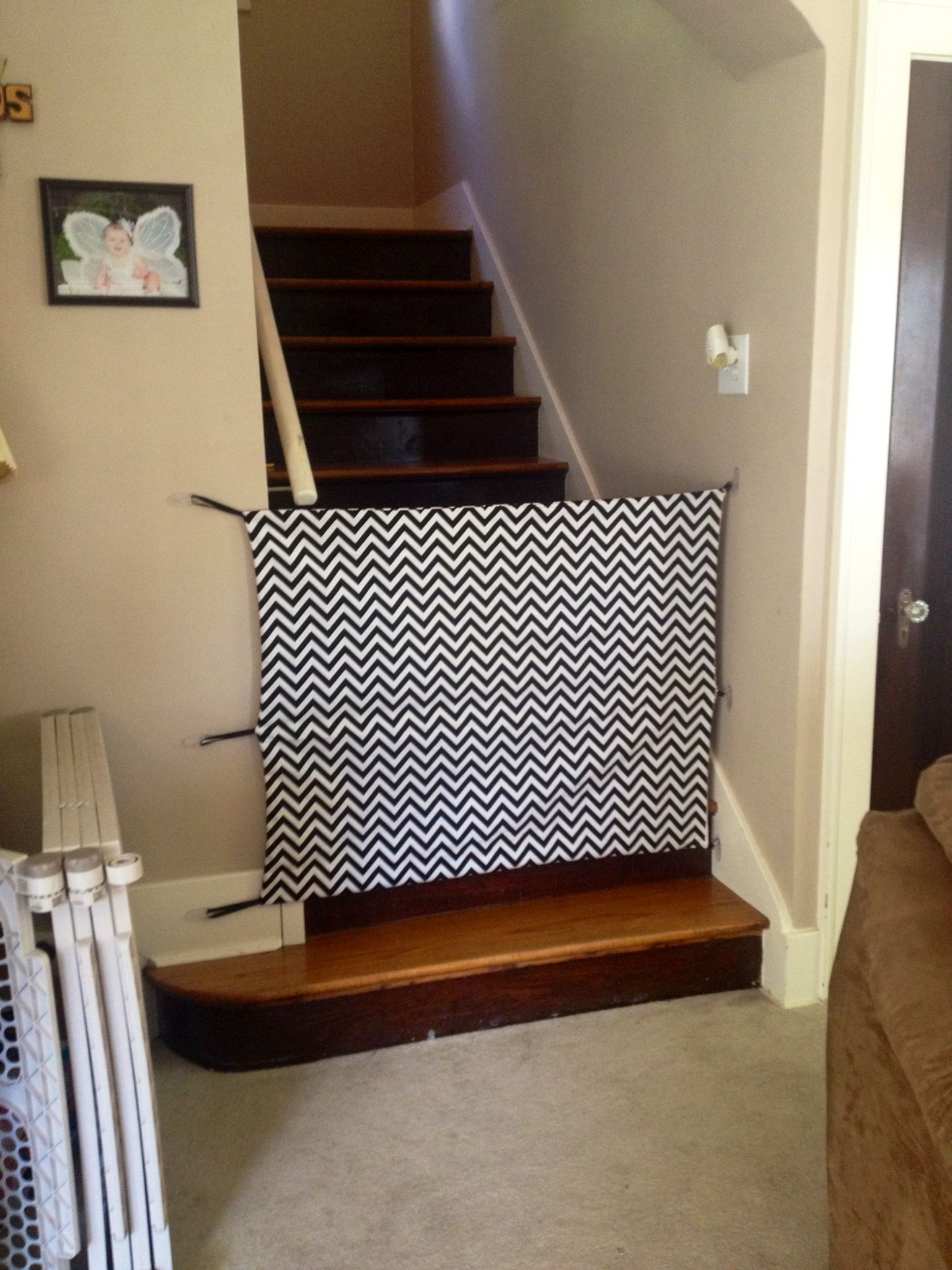 DIY Baby Gate Stairs
 DIY fabric baby gate Cost around $30 total and it looks