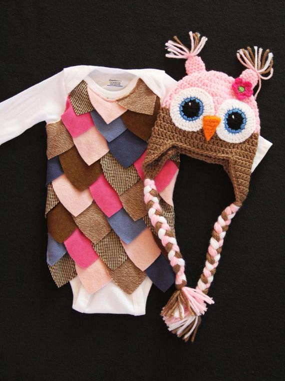 DIY Baby Owl Costume
 Baby Girl Owl Halloween Costume Hat Feathers Bodysuit esie