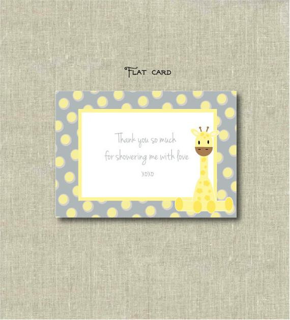DIY Baby Shower Thank You Cards
 Items similar to Giraffe Baby Shower Thank You card Grey
