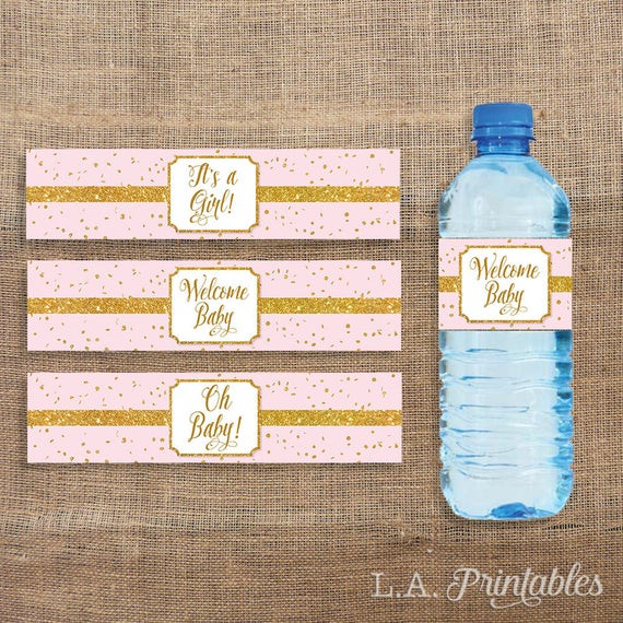 Diy Baby Shower Water Bottle Labels
 Pink Baby Shower Water Bottle Labels Pink & Gold Glitter