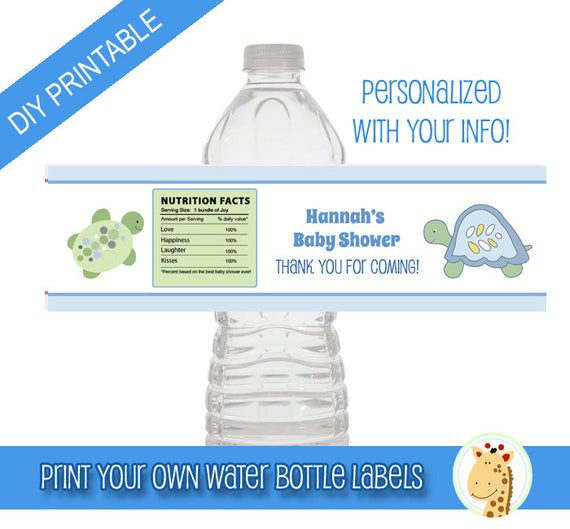 Diy Baby Shower Water Bottle Labels
 Printable Turtle Reef Sea Theme Baby Shower Water Bottle