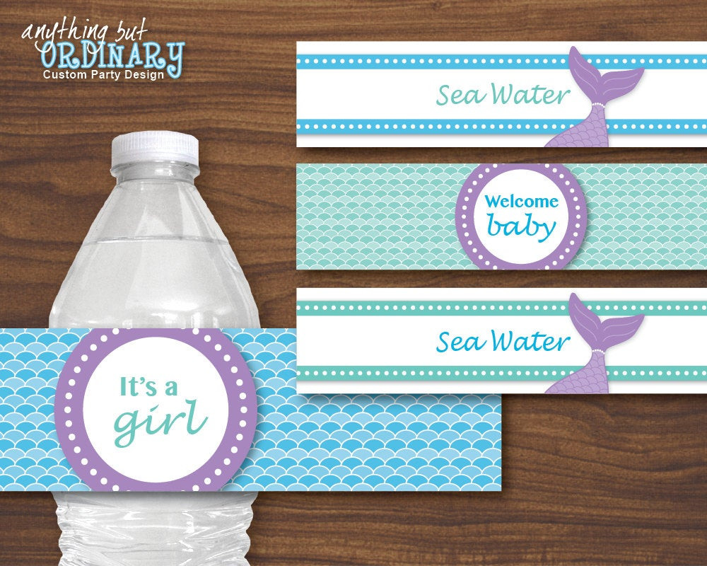 Diy Baby Shower Water Bottle Labels
 Mermaid Water Bottle Labels DIY Mermaid Baby Shower Labels