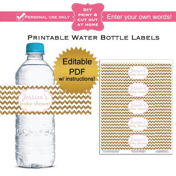 Diy Baby Shower Water Bottle Labels
 DIY editable printable water bottle labels PDF gold glitter