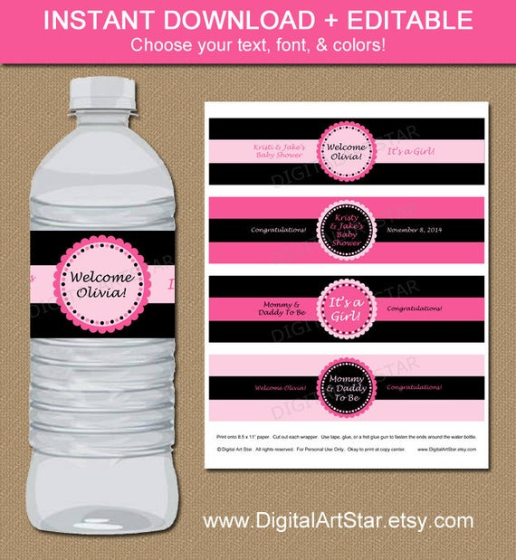 Diy Baby Shower Water Bottle Labels
 EDITABLE Baby Shower Water Bottle Labels DIY Printable Pink