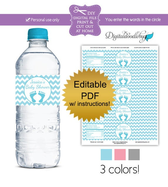 Diy Baby Shower Water Bottle Labels
 DIY editable printable water bottle labels PDF No 46 chevron