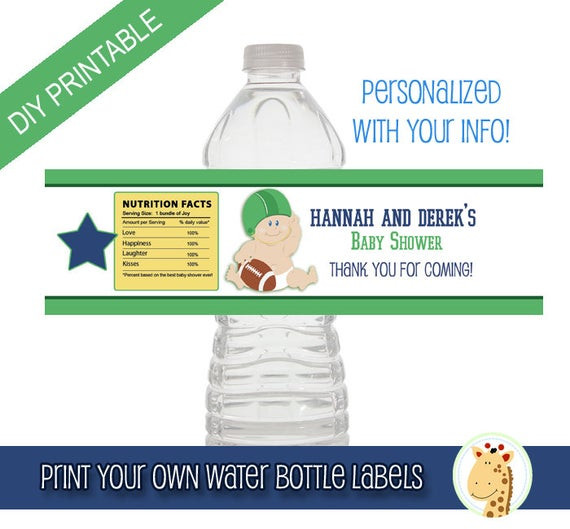 Diy Baby Shower Water Bottle Labels
 Printable Football Baby Sports Theme Water Bottle Labels