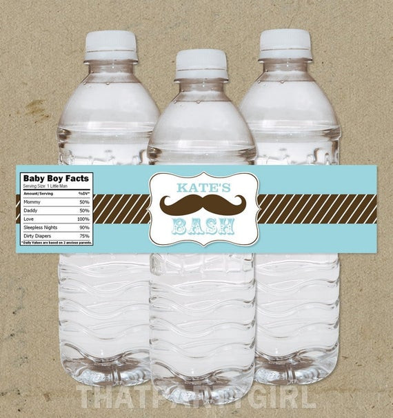 Diy Baby Shower Water Bottle Labels
 DIY personalized Mustache Bash Baby Shower Favor Water Bottle
