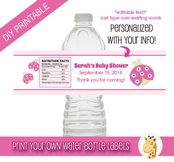 Diy Baby Shower Water Bottle Labels
 Sweetie Pie Ladybug Girl Baby Shower Water Bottle Labels