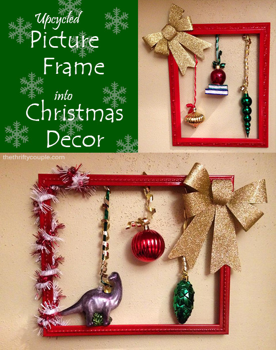 DIY Christmas Frame
 Upcycled Picture Frame into DIY Hanging Christmas Decor