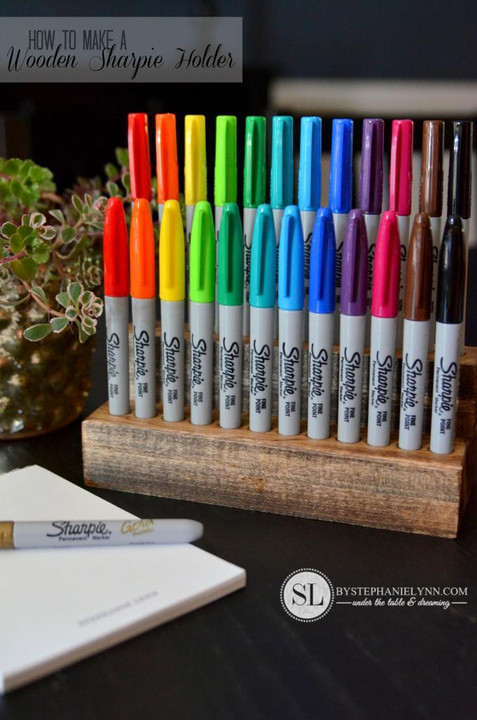 DIY Colored Pencil Organizer
 Wooden Sharpie Holder