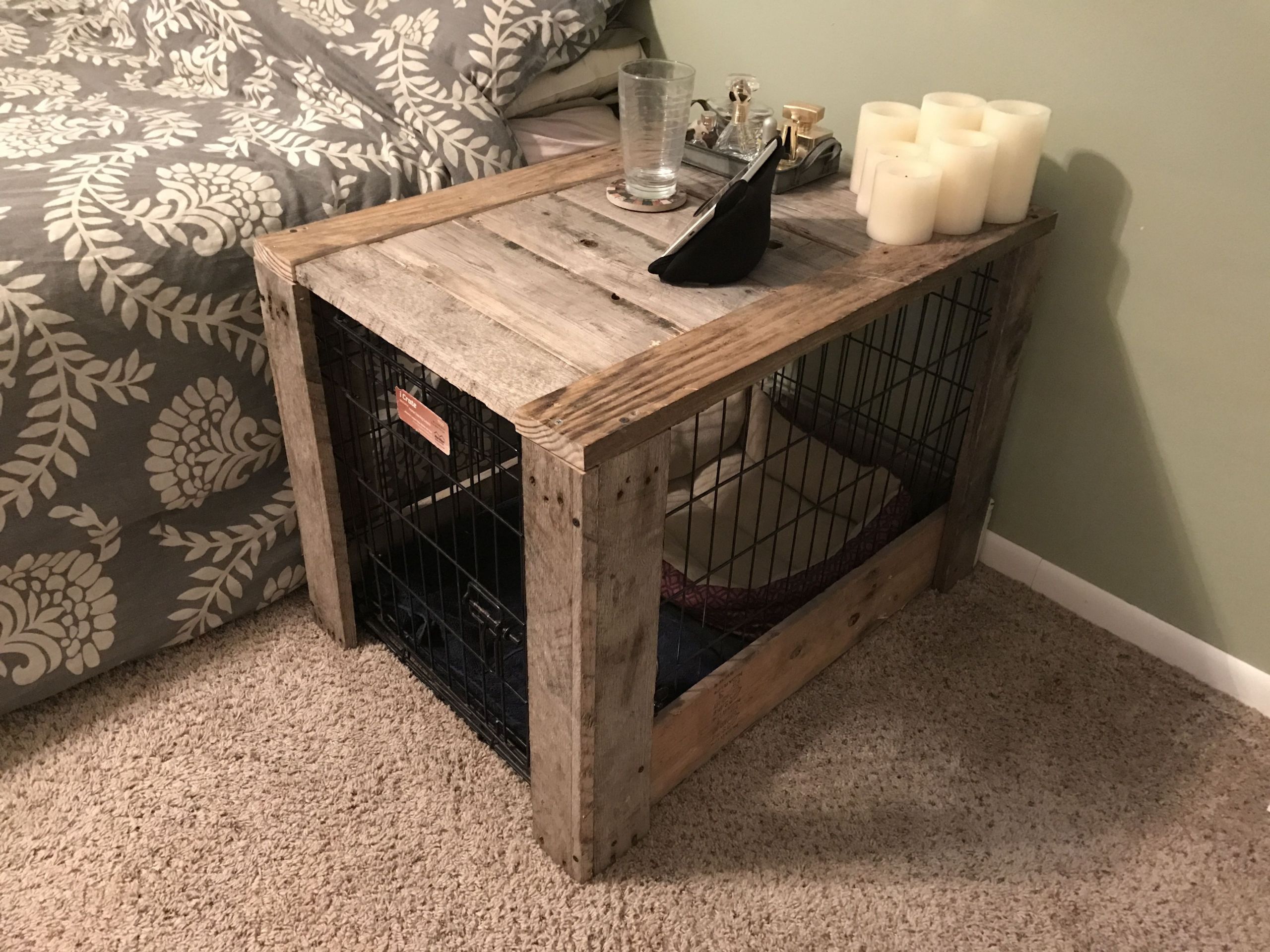 DIY Dog Cage Table
 Pallet wood dog crate nightstand