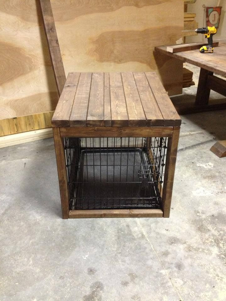 DIY Dog Cage Table
 Dog cage with a table built over it