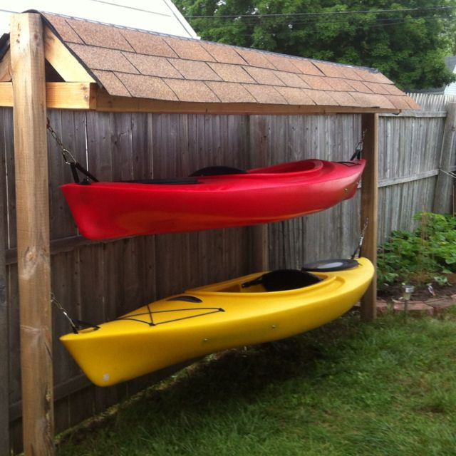 DIY Kayak Wall Rack
 Idea for Kayak storage for west side of the house incorporate a place for paddles and gear etc