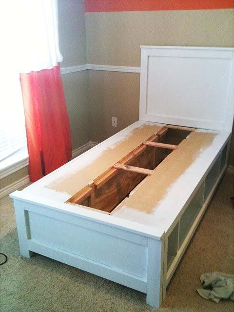 DIY Kids Bed With Storage
 DIY twin bed with storage you could do it with any size