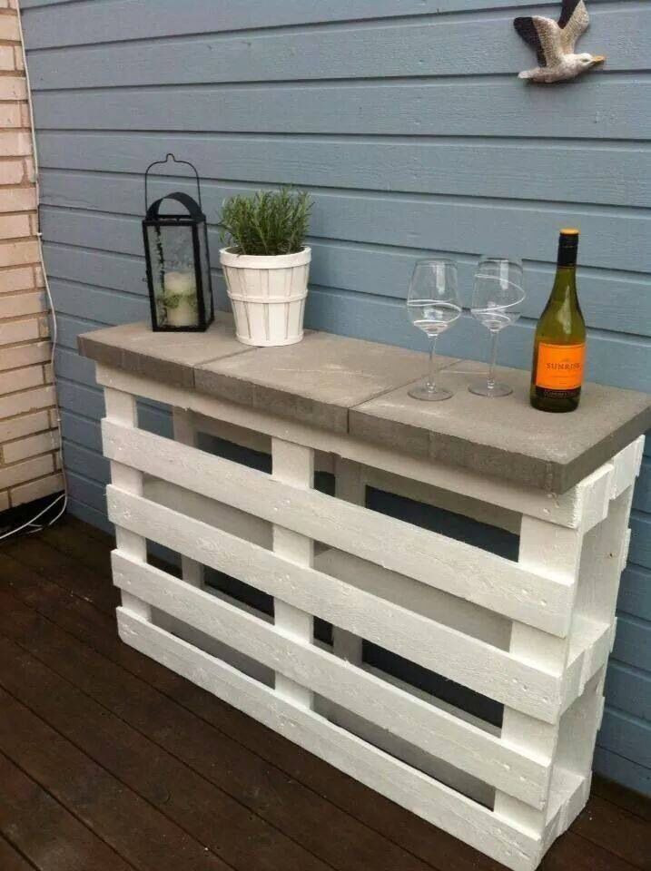 DIY Outdoor Buffet Table
 DIY patio buffet table 2 palettes 3 pavers white paint For the Home Pinterest
