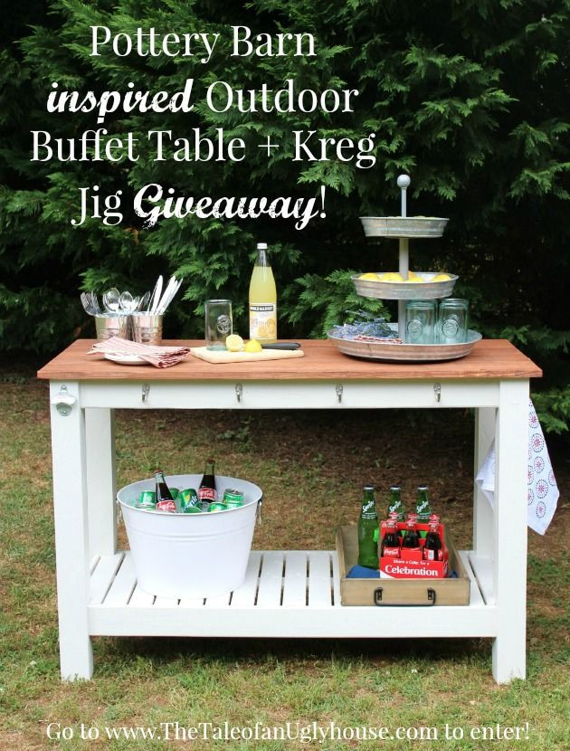 DIY Outdoor Buffet Table
 Pottery inspired outdoor buffet table building plans and a