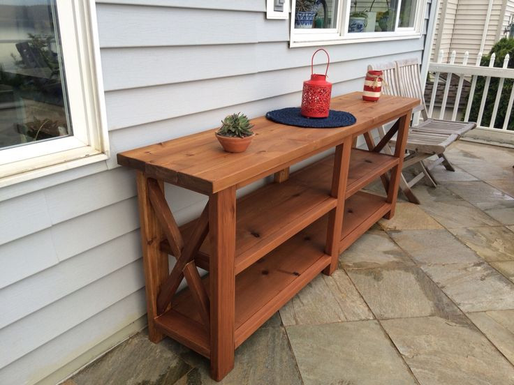 DIY Outdoor Buffet Table
 Outdoor buffet server built from cedar using Ana White s Rustic X Console Table plans