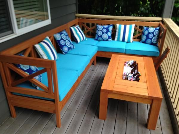 DIY Outdoor Furniture Ana White
 DIY outdoor sectional X design wood with coffee table ice