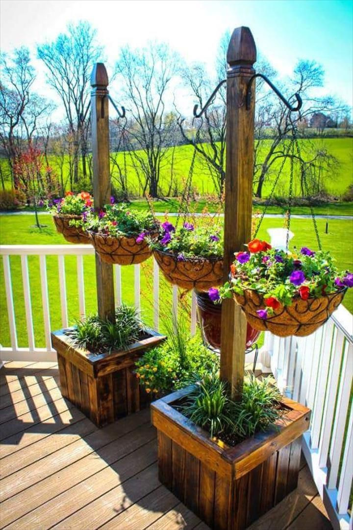 DIY Outdoor Hanging Planter
 Pallet Planter Stands with Hanging Planter Baskets 30