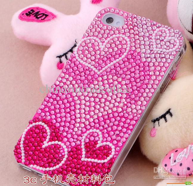 DIY Phone Decorations
 3D Luxurious Pink Hearts Rhinestone Cellphone Mobile Phone