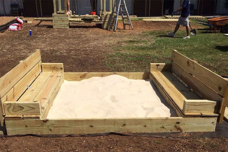 DIY Sandbox With Benches
 Build a DIY sandbox with folding lid and seats
