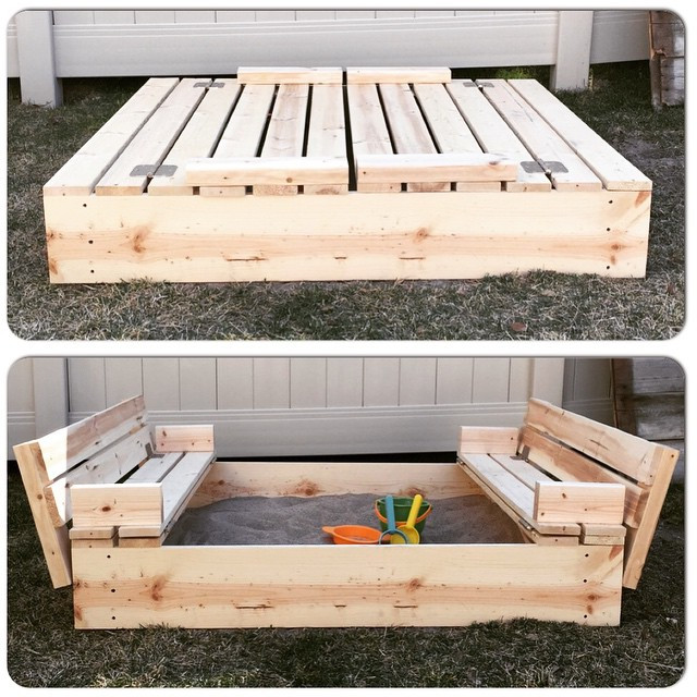 DIY Sandbox With Benches
 DIY Sandbox with Fold Out Seats Mrs Happy Homemaker