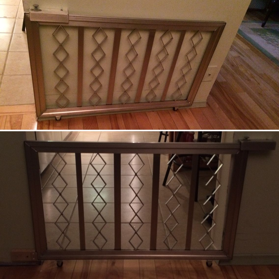 DIY Sliding Baby Gate
 Need something to keep the dogs out of the kitchen while I