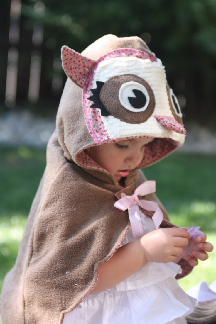 DIY Toddler Owl Costume
 Brown & Pink Owl hooded cape