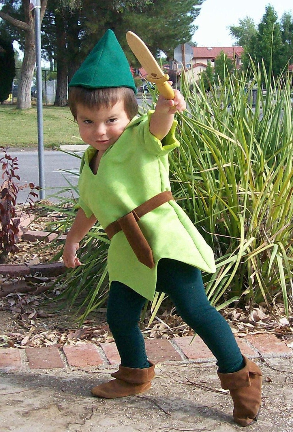 DIY Toddler Peter Pan Costume
 Peter Pan Costume Child Size Faux Lime Green Suede Tunic Green