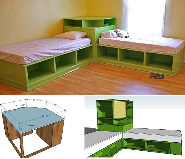 DIY Twin Bed Plans
 DIY Twin Corner Beds With Storage