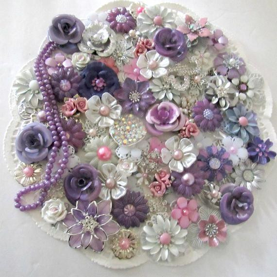 DIY Wedding Flower Kits
 DIY Brooch Bouquet Kit LOVE LAVENDER 65 pc Jewels Enamel