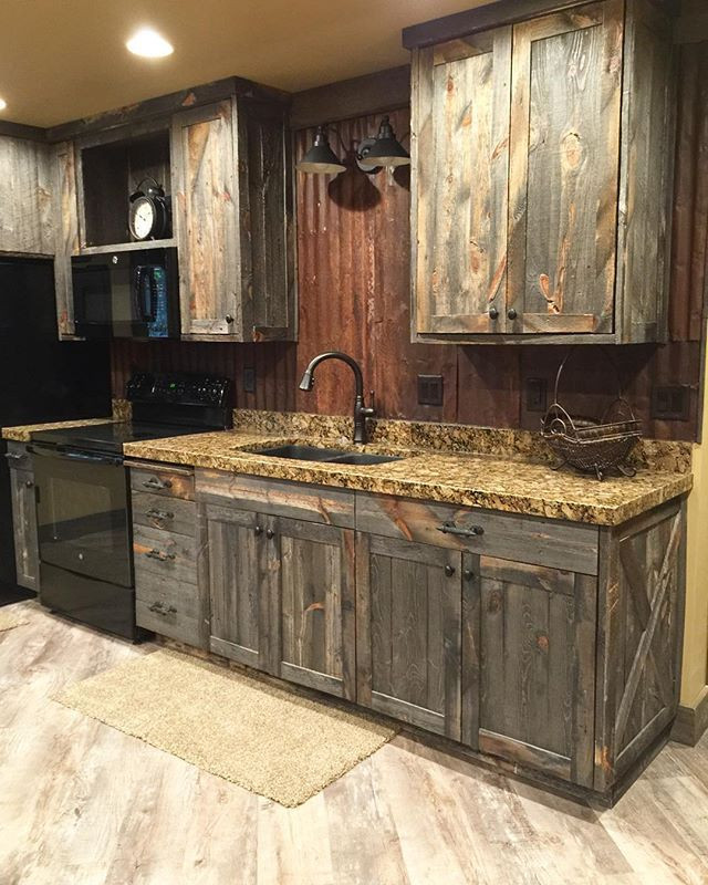 DIY Wood Cabinets
 A little barnwood kitchen cabinets and corrugated steel