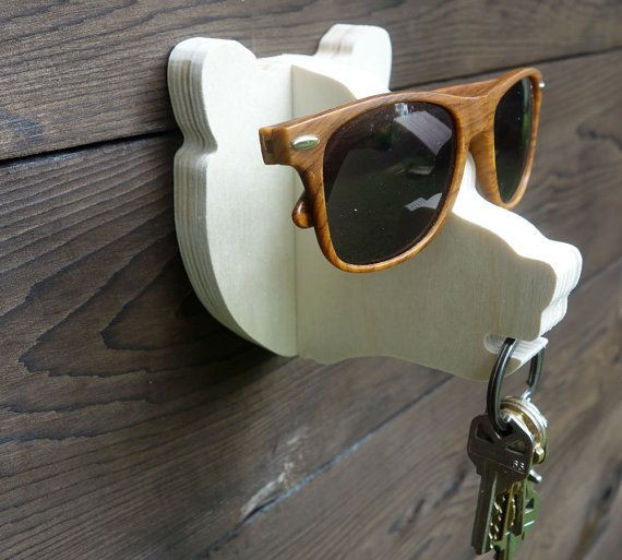 DIY Wood Sunglasses
 Key hook Bear head wall hanger in birch hang keys