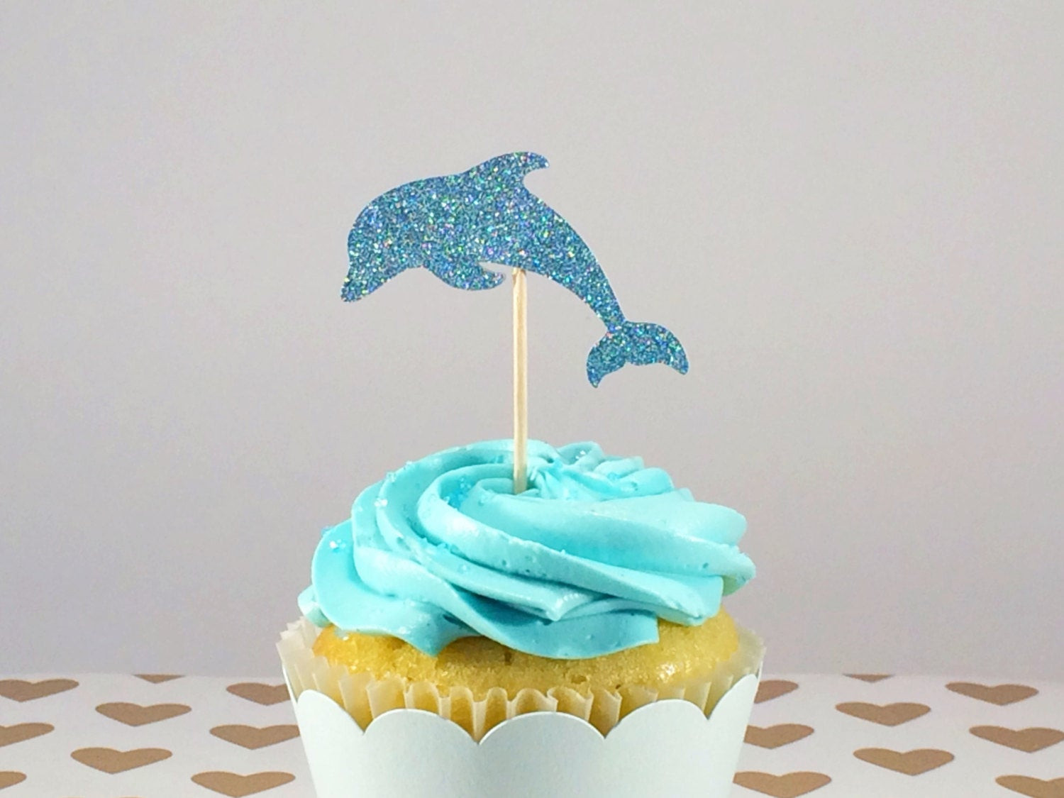 Dolphin Birthday Party
 12 Blue Glitter Dolphin Cupcake Toppers Ocean Theme Party