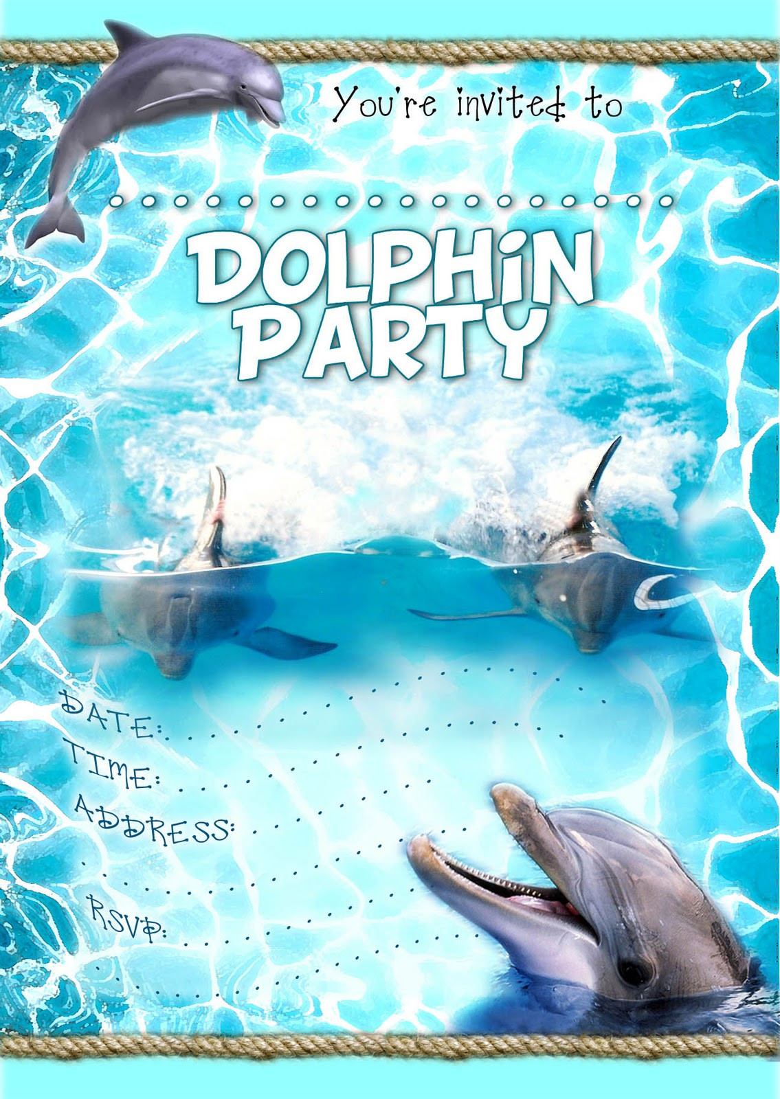 Dolphin Birthday Party
 FREE Kids Party Invitations Dolphin Party Invitation