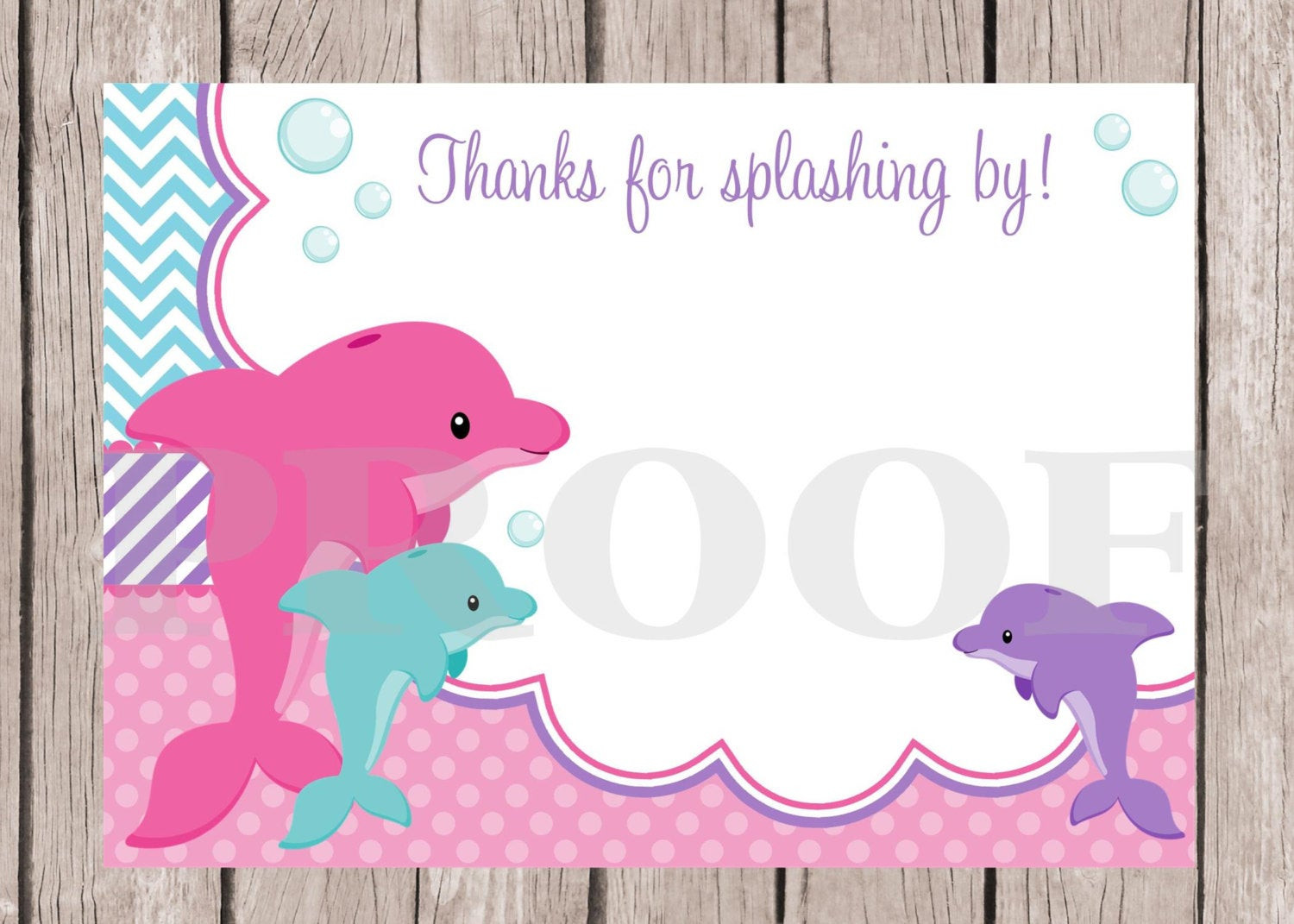 Dolphin Birthday Party
 PRINTABLE Dolphin Birthday Party Thank You Card Pink