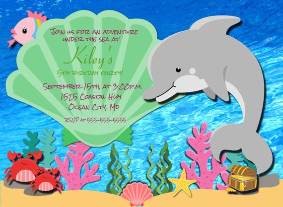 Dolphin Birthday Party
 Dolphin Birthday Invitation Printable Under the Sea