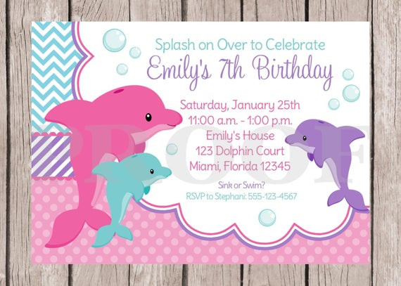 Dolphin Birthday Party
 PRINTABLE Pink Dolphin Birthday Party Invitation Pink and