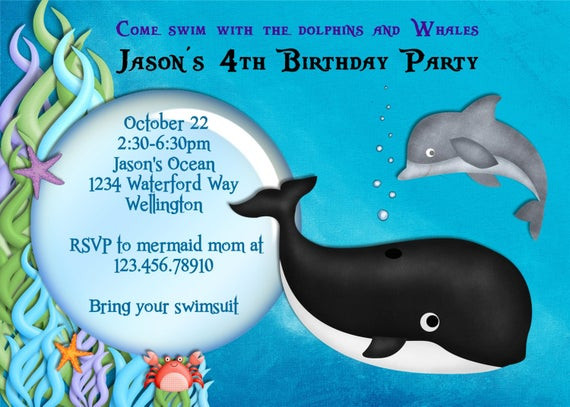 Dolphin Birthday Party
 Whale and Dolphin Birthday Party Invitation Under the Sea Pool