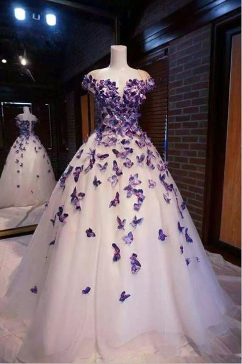 Dresses For 15 Birthday Party
 Purple Butterfly Appliques Ball Quinceanera Dress Birthday