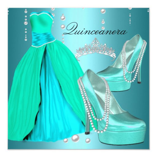 Dresses For 15 Birthday Party
 Quinceanera 15th Birthday Party Teal Blue Dress Invitation