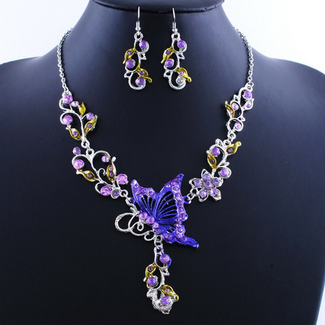 Earring And Necklace Sets
 Butterfly Necklace Earrings Crystal Elegant Jewelry Set