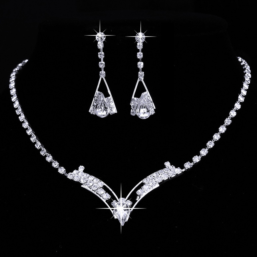 Earring And Necklace Sets
 8 Style Crystal Tennis Necklace Earring Set Silver Bridal