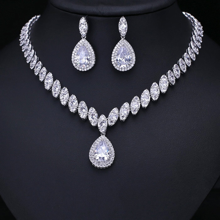 Earring And Necklace Sets
 Hot Clear Cubic Zircon Wedding Jewelry Sets Bridal