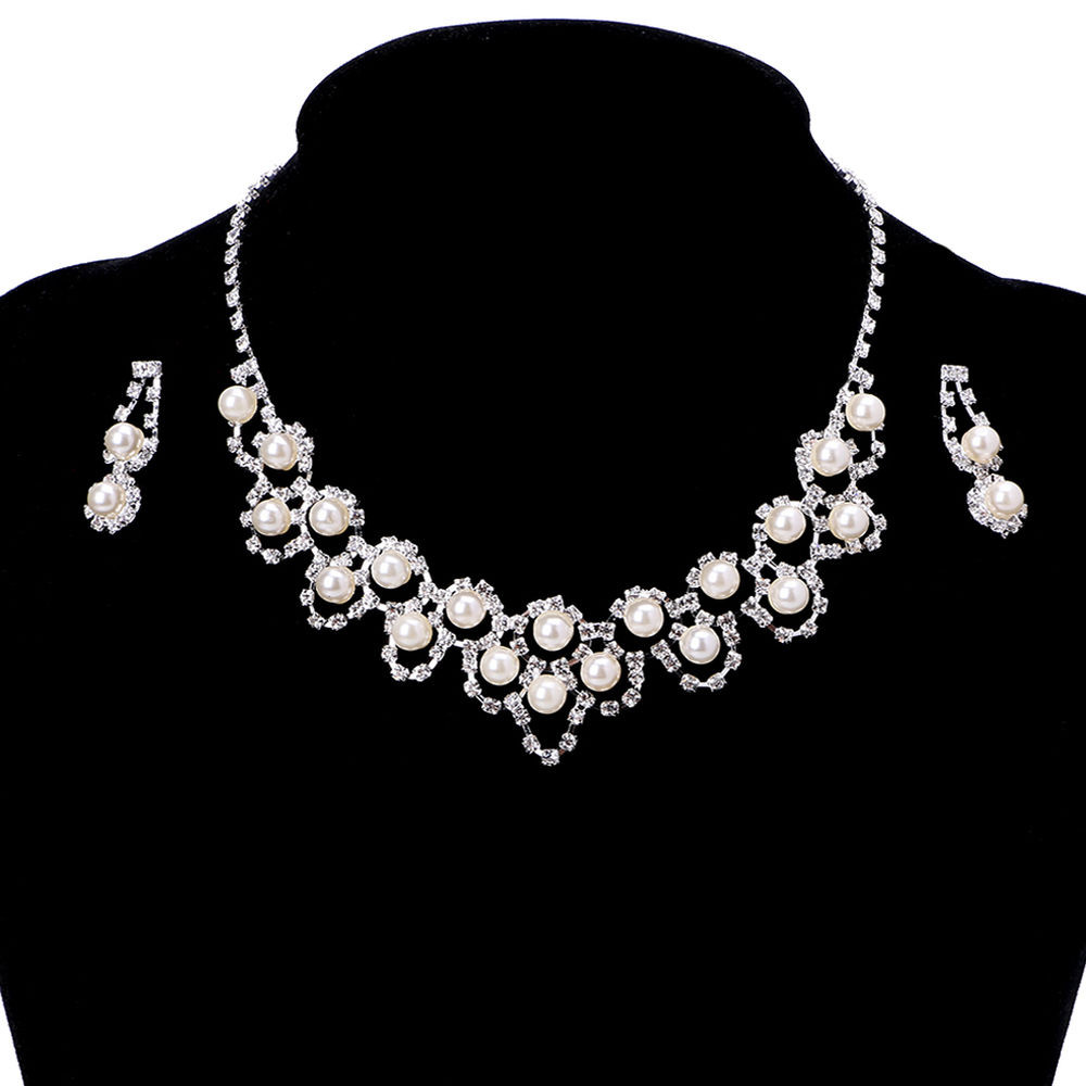 Earring And Necklace Sets
 Rhinestone Crystal Pearl Necklace Earring Plated Jewelry