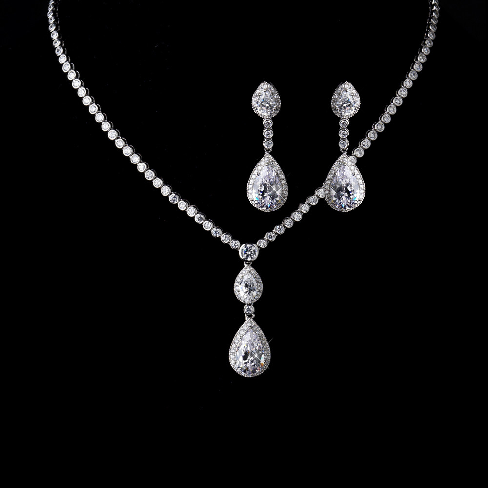 Earring And Necklace Sets
 Teardrop Bridal Necklace and Earrings Set Gabi Cubic