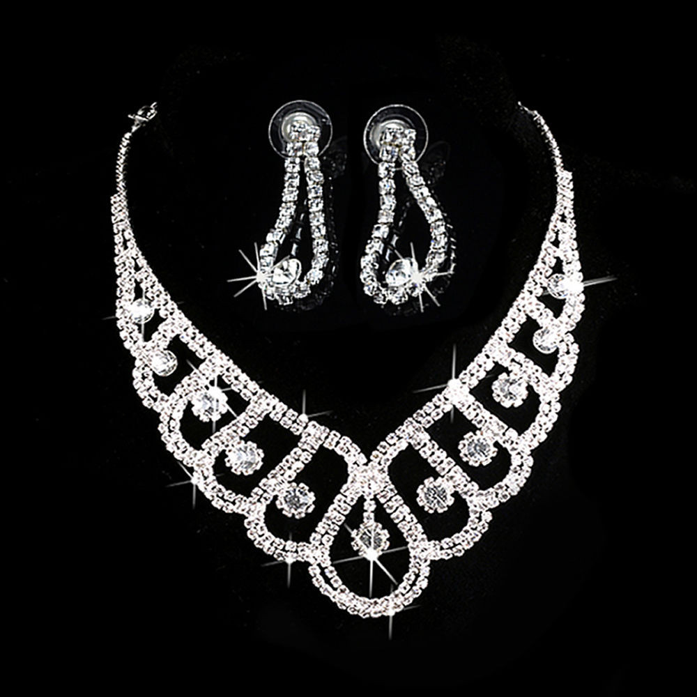 Earring And Necklace Sets
 Luxury Wedding Bridal Crystal Rhinestone Necklace Earring