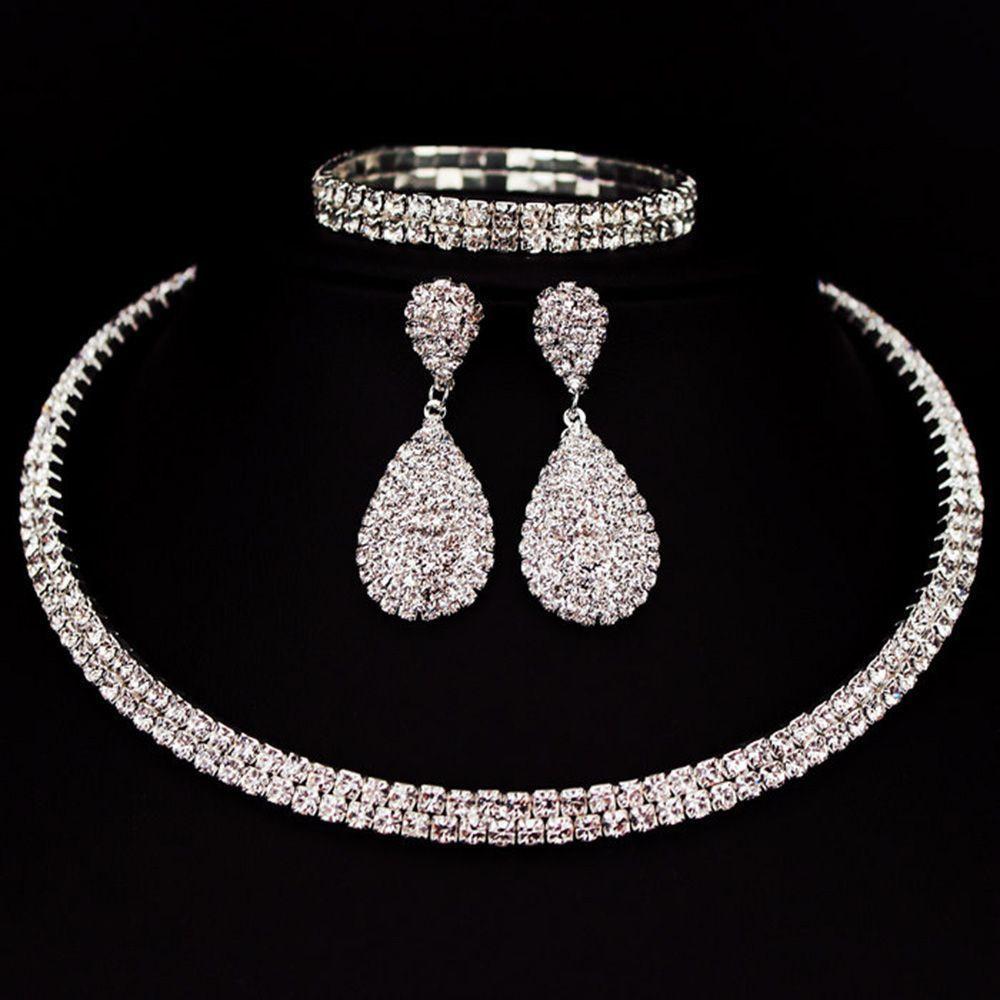 Earring And Necklace Sets
 Crystal Diamond Choker Necklace Earrings and Bracelet