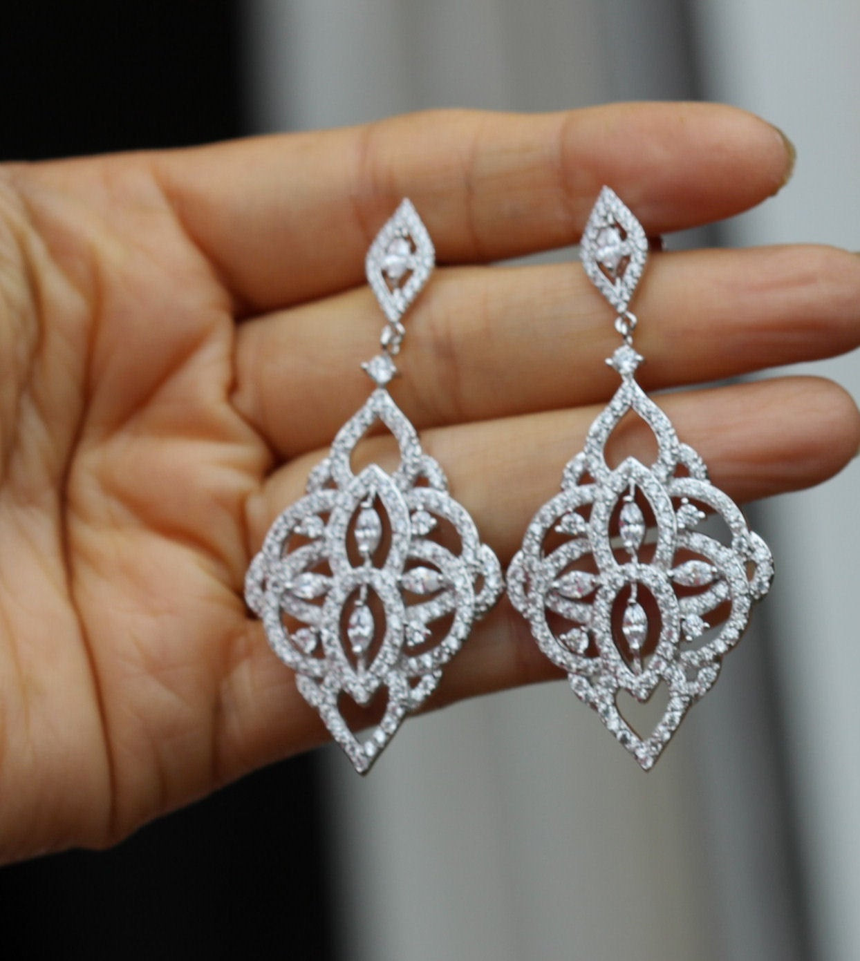 Earrings For Wedding
 silver crystal bridal earring bridal jewelry Chandelier